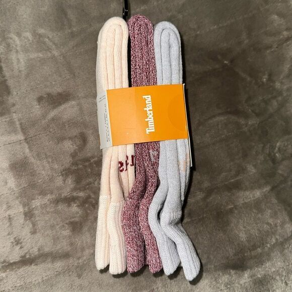 Timberland Beige Burgundy Gray W6.5-9.5 Knit Cushioned Boot Socks 3 pk - Picture 4 of 11